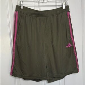 Like New Adidas Men’s 3 Stripe Shorts army green w hot pink size L